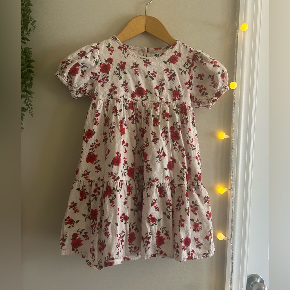 Girls' Floral Tiered old navy Dress - Red Floral on Cream size 5T